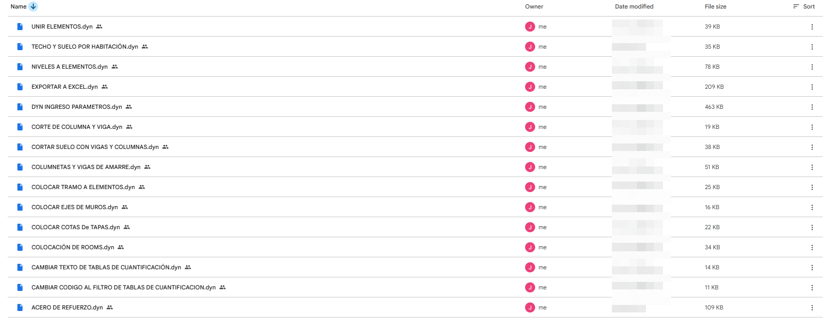Vista del repositorio personal de automatizaciones creadas con Dynamo